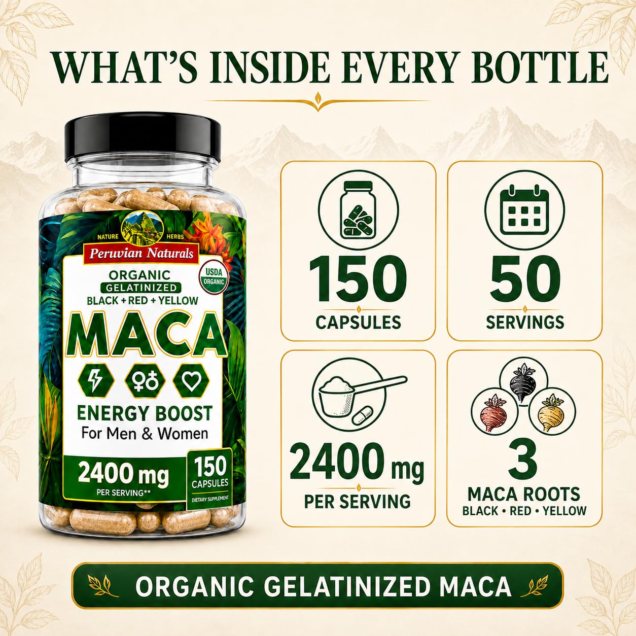 Organic Maca Root Capsules for Women & Men - 150 Veggie Capsules — Amazon image 6