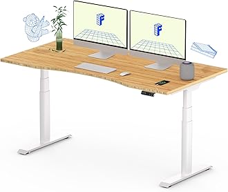 FLEXISPOT E6 Pro Oval Leg Dual Motor 3 Stages Bamboo Electric Standing Desk 55x28 Inch Whole-Piece Board Height Adjustable Electric Sit Stand Up Desk (White Frame + Bamboo Curved Desktop)