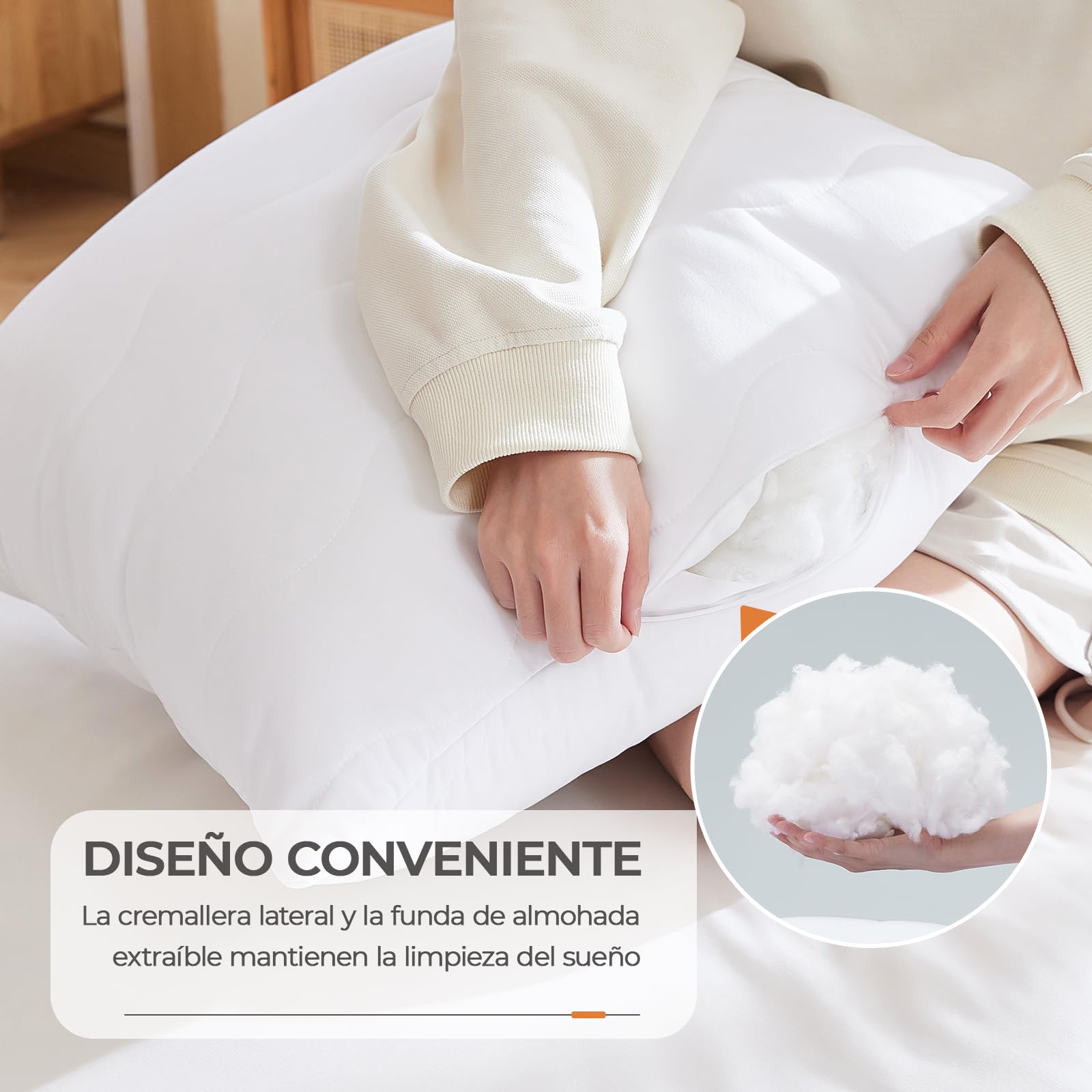 Sweetnight 2PCs Almohadas de Fibra 40x40cm de Dormir, Cojín para Cama con Relleno de Fibra Confort y Transpirable, Suave al Tacto, Ajusta la Altura con Cremallera Lateral, Lavable a la Máquina