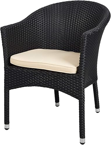 LUCKYERMORE - Sillas de comedor para patio y jardín para todo tipo de clima silla de mimbre con cojín suave color negro