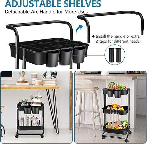 Miniatura 4 de Azmall Carrito utilitario de 3 niveles con ruedas – Carrito de almacenamiento con ruedas – Carrito de almacenamiento con ruedas – Carrito