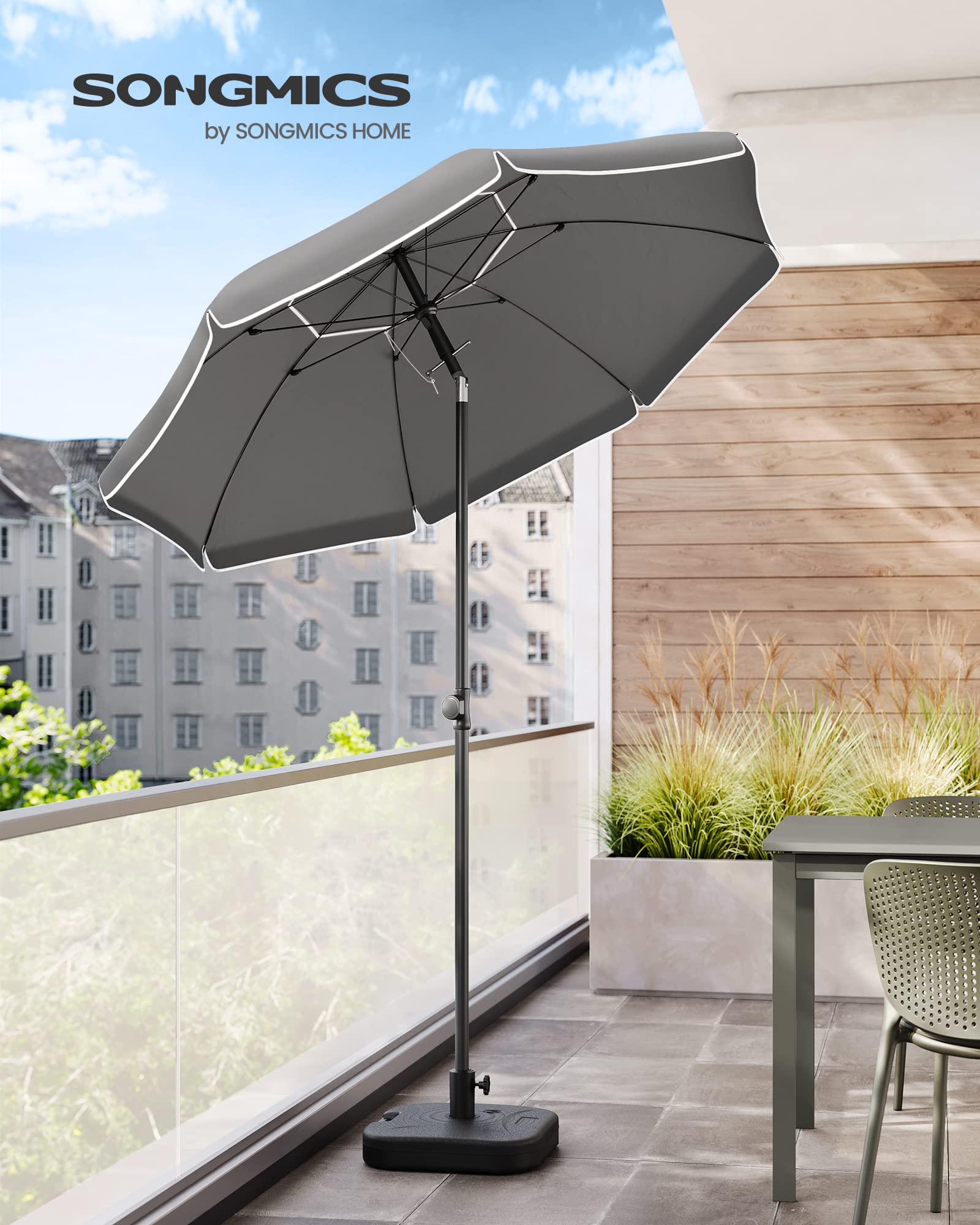 SONGMICS Parasol de 160 cm, Protection Solaire UPF 50+, Inclinable sur 30° dans les 2 sens, Hauteur Réglable, avec Sac de Transport, pour Balcon, Jardin, Terrasse, Plage, sans Base, Gris GPU060G01