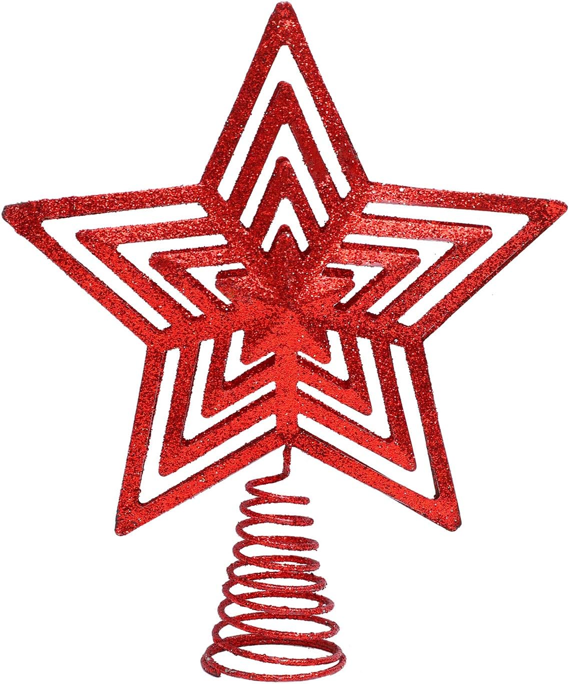 Aneco Glittered Christmas Tree Topper Metal Wire Star Treetop Xmas Tree Topper Star Decoration for Festive Christmas Decor (Red, 9 Inches)