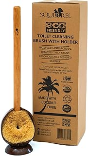 Wooden Toilet Brush with Coconut Shell Holder Eco-Friendly Wooden Toilet Bowl Cleaning Brush - Effective Toilet Cleaning Brush - Durable and Natural Toilet Cleaner