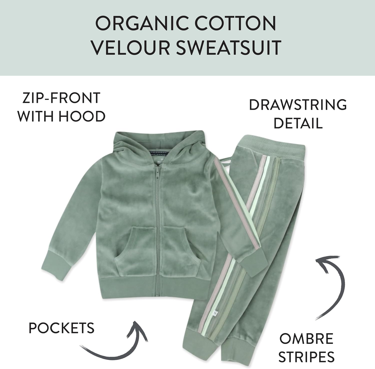 HonestBaby Velour Pullover Hoodie and Zip Front Sweatshirt and Jogger Sweatpants Set Baby, Toddler, Boys, Girls