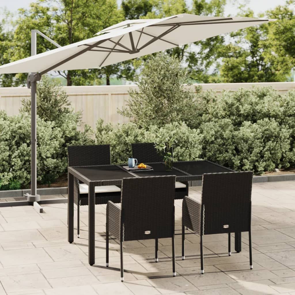Terrassenmöbel Gartensofa Möbelsets Gartenlounge Set Loungemöbel 5-TLG. Garten-Essgruppe mit Kissen Schwarz Poly Rattan