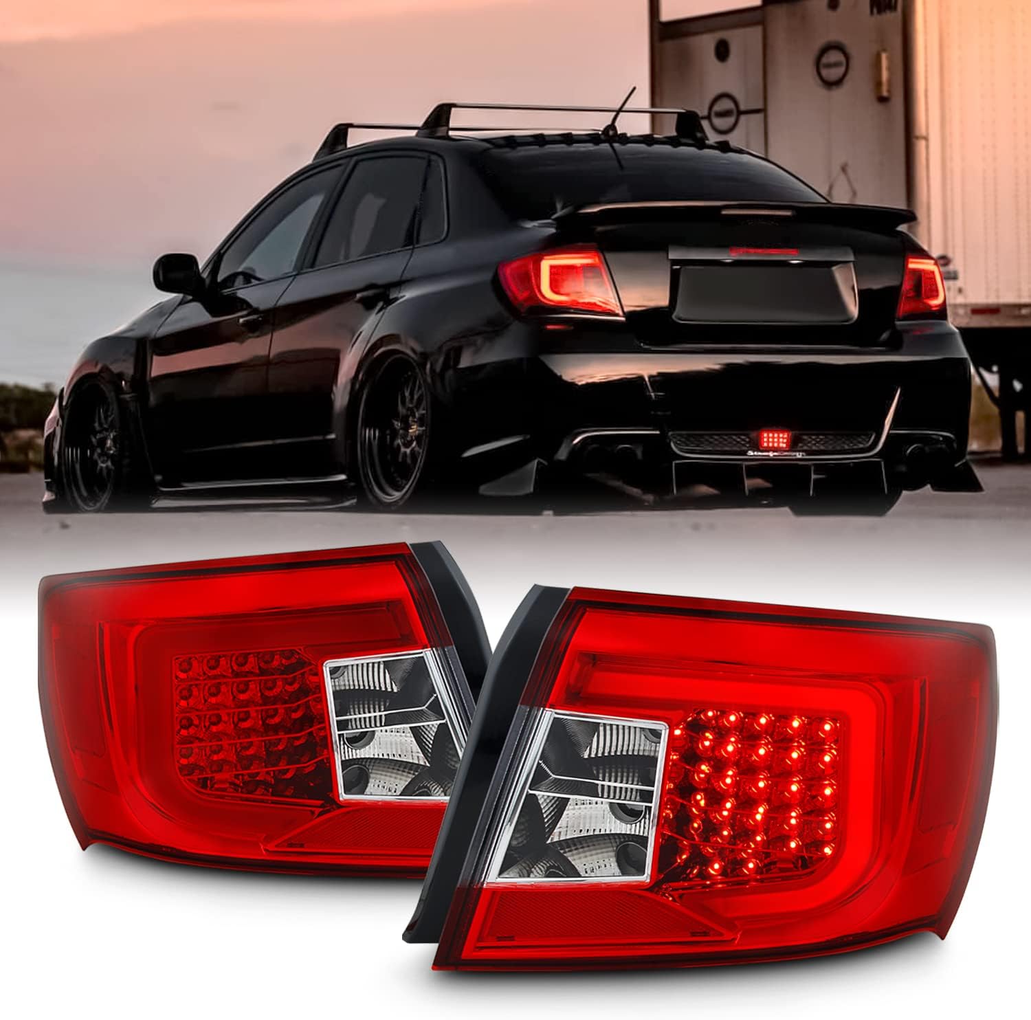 AKKON - [2019 Upgrade LED For 08-11 Subaru Impreza/WRX Taillights With Red Bar Housing - Red Chrome