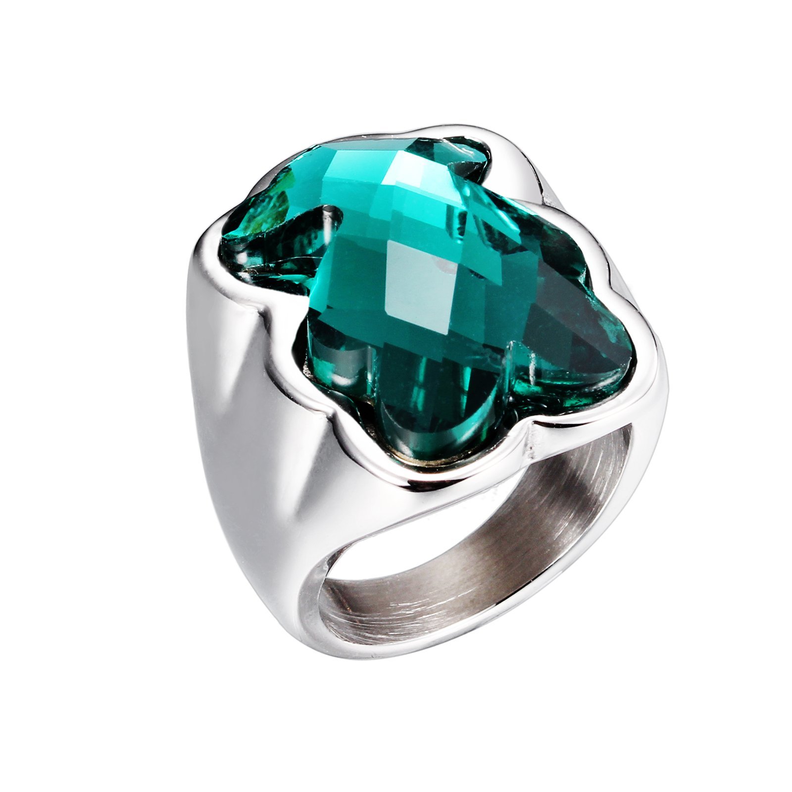 Women's Fashion Silver Stainless Steel Ring with Colourful Crystals Teddy Bear Setting (6 Colours)