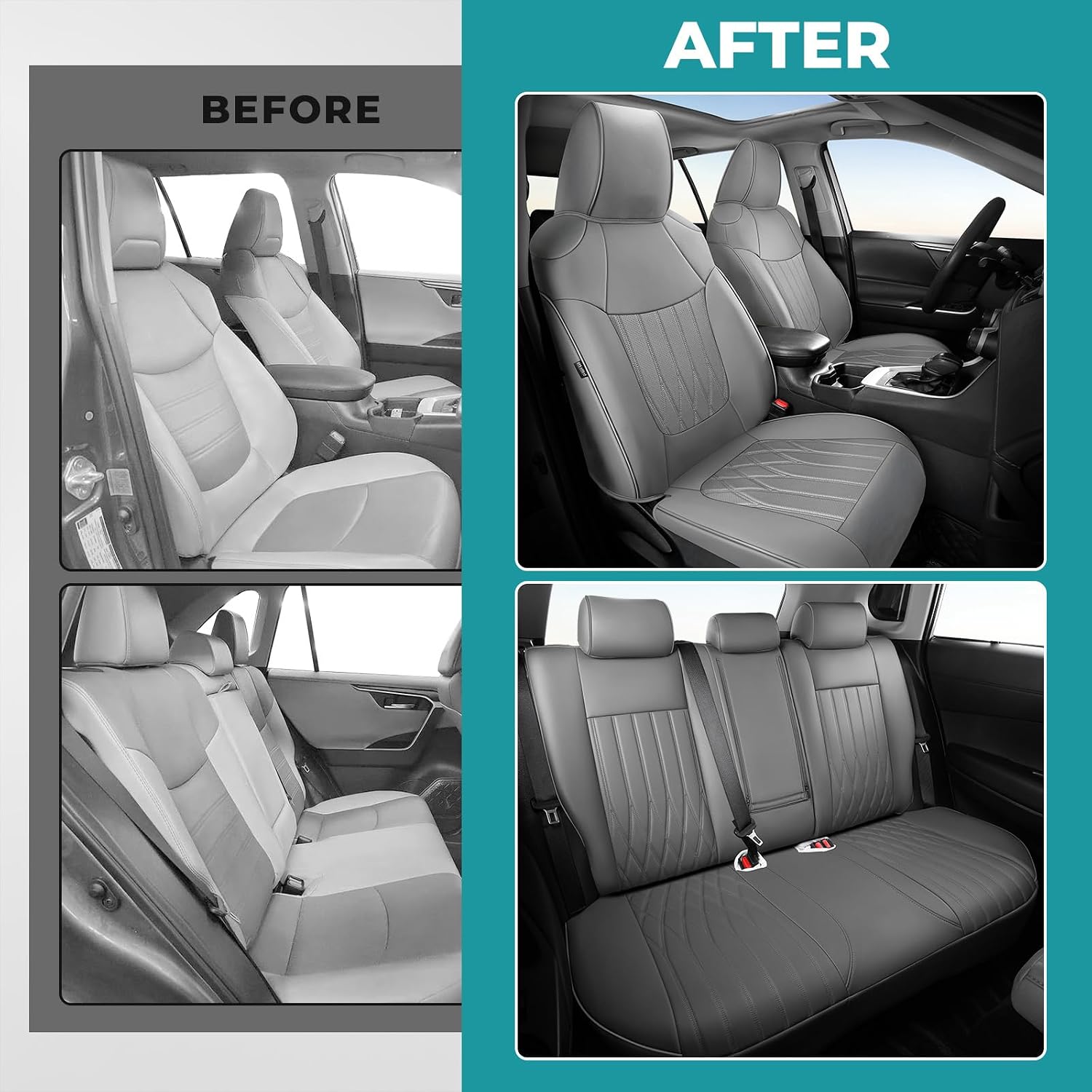 RAV4 Seat Covers for Toyota RAV 4 2019 2020 2021 2022 2023 2024 2025 Hybrid XLE LE Limited XLE Premium (Not for Gas & XSE/SE Hybrid) Faux Leather Car Seat Covers Full Set - BlackGrey