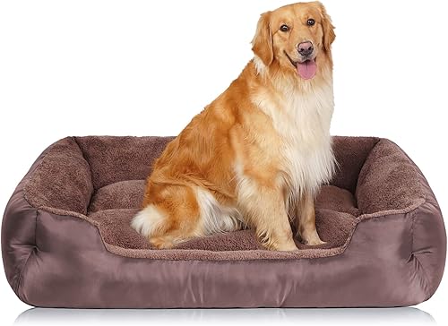 Miniatura 15 de Camas para perros pequeños, camas para mascotas pequeñas con laterales, cama rectangular para perros con fondo antideslizante Negro -,Marrón,Gris