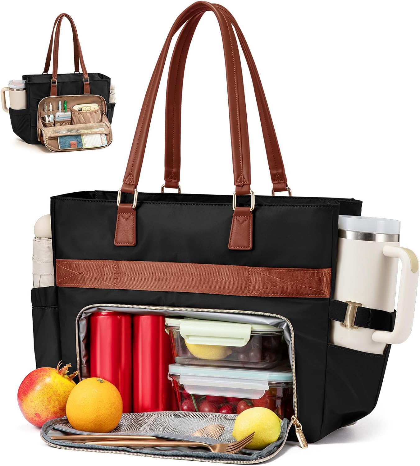 LOVEVOOK Lunch Tote Bag for Women, Work Bag with Insulated Lunch Compartment Laptop Bag Large Lunch Bag for Teacher, Daily