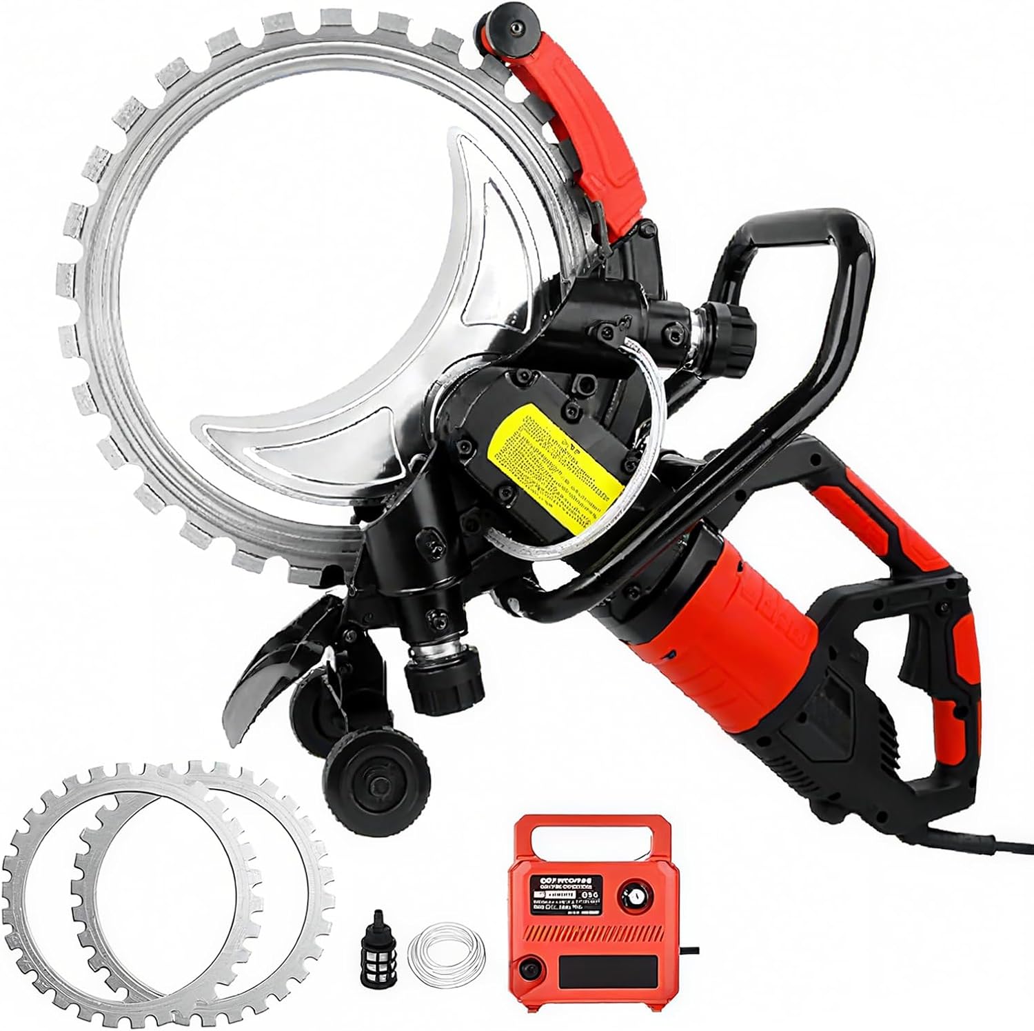 16 in Toroidal Electric Concrete Saw with Water Fed Dust Suppression, Ring Concrete Saw Brushless, 8980W/9500W/12000W High Power Cutting Machine, for Brick & concretes Slotting (BlackRed, 12000W)