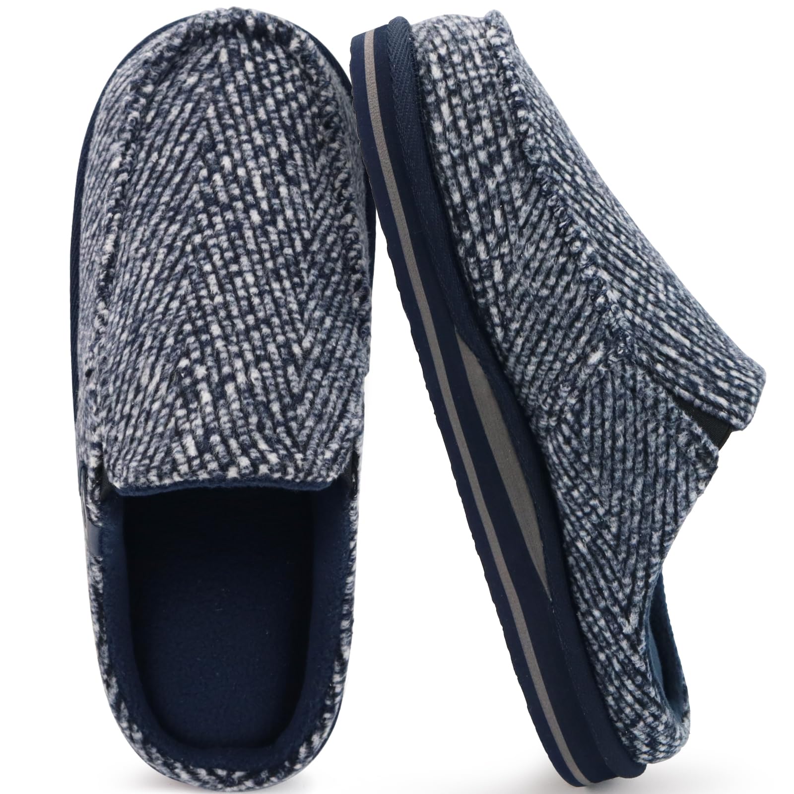 ONCAI Hausschuhe Herren Komfort Pantoffeln Plüsch Streifen Hüttenschuhe Wärme Cord Flauschig Slipper mit Memory Foam Kariert Rutschfest Gummisohle Größe 40-50