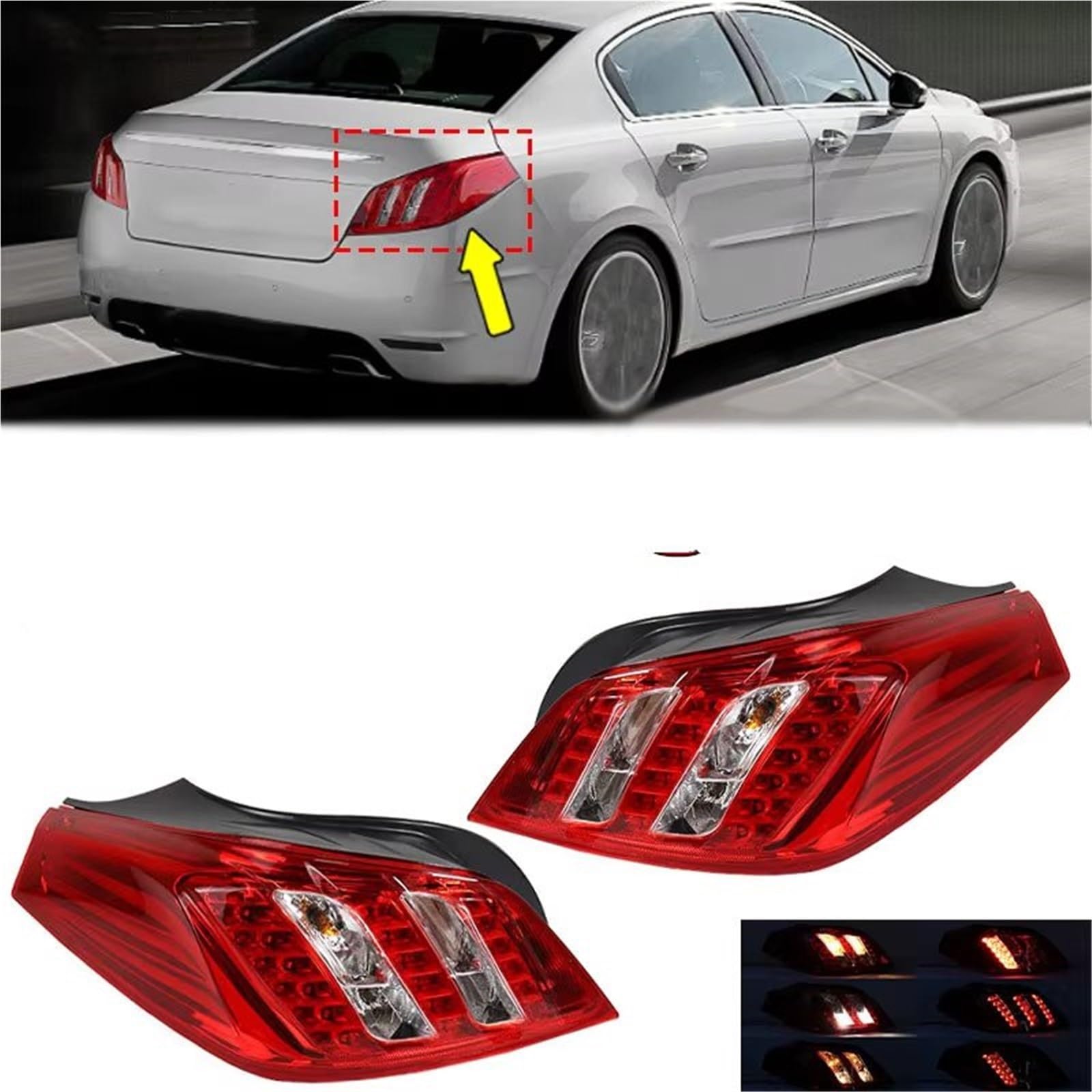 Montaje de luces traseras Compatible Con Peugeot 508 2011 2012 2013 2014 Conjunto De Luces Traseras, Luz Freno, Intermitente, Antiniebla Piezas Automóviles