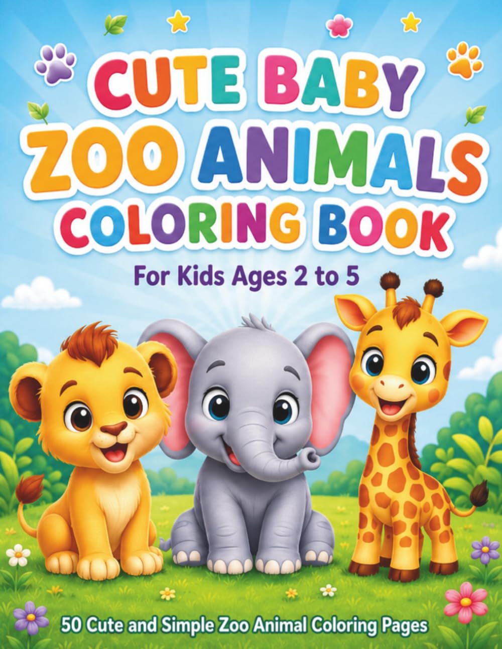 Cute Baby Zoo Animals Coloring Book: 50 Cute and Simple Zoo Animal Coloring Pages for Kids Ages 2 to 5
