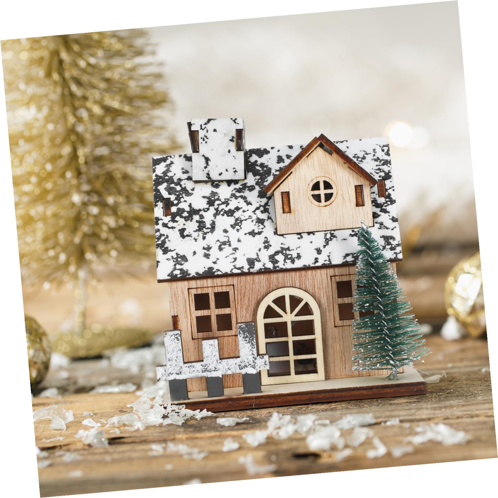 Levemolo 3pezzi Casetta Natalizia in Legno Luci LED Miniatura Casa di Legno Decorazioni Natalizie per Tavolo Centrotavola