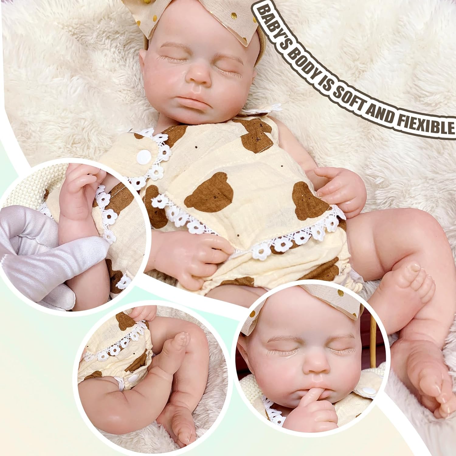 18 inch Silicone Baby Doll Full Body Eyes Closed Sleeping Realistic Handmade Girl Lifelike Mouth Opened