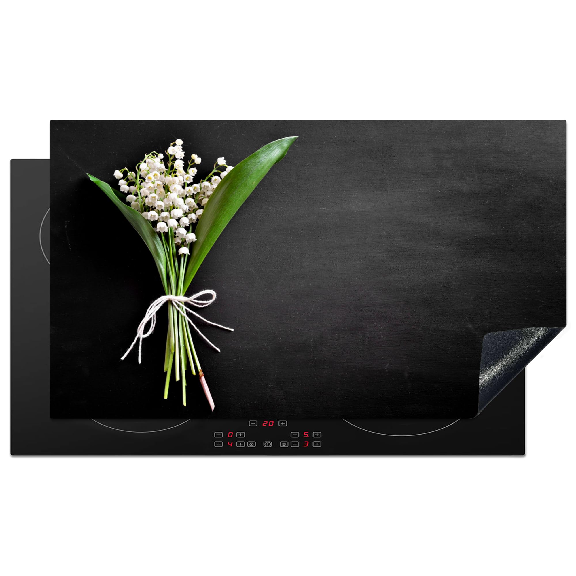 KitchenYeah© Induction Hob Cover Protector Mat 20.8"x36" / 91.6x52.7 cm Kitchen Universal Ceramic Covers for Electric Cookers Vinyl Lily of The Valley - Flowers - Still Life - Flora