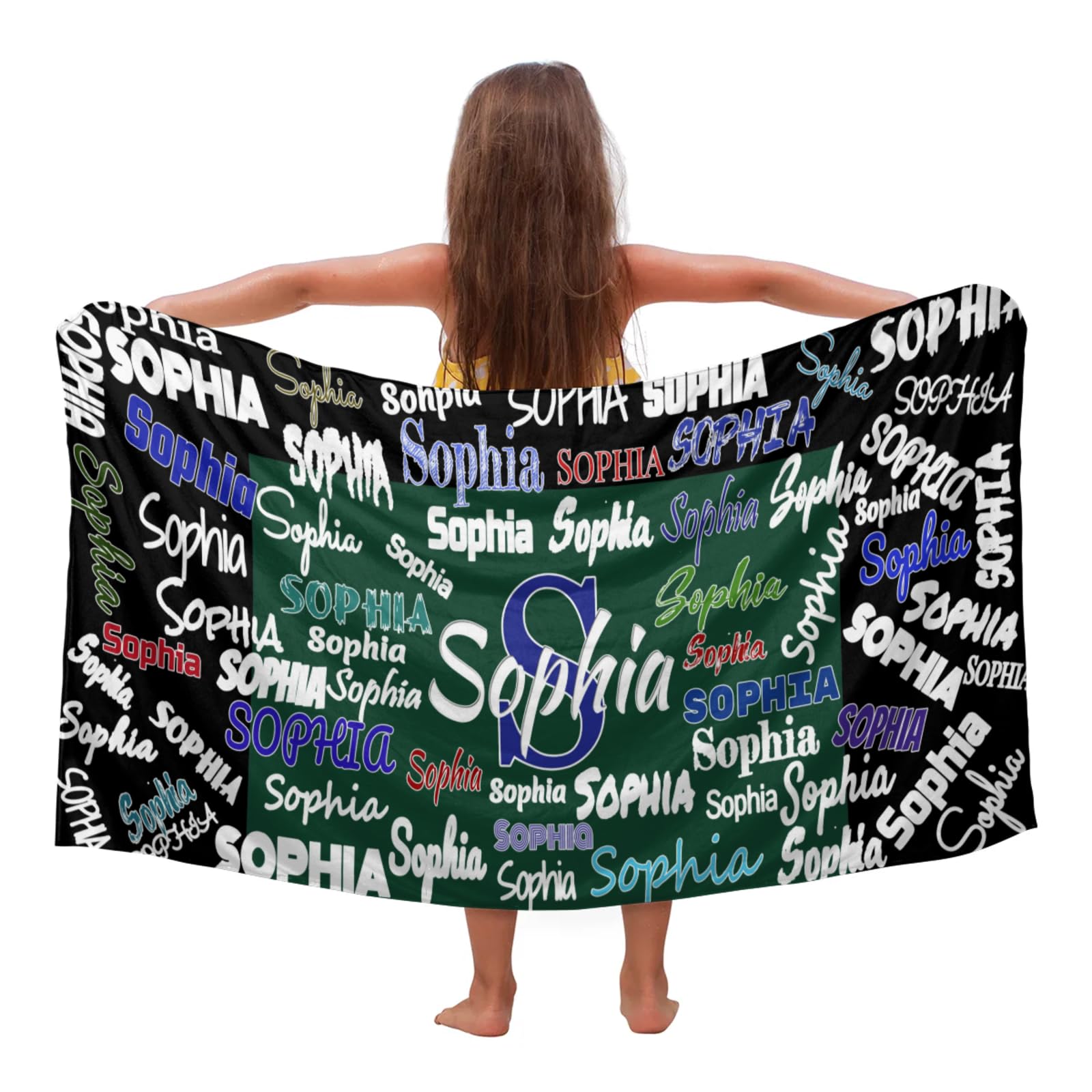 KFNHN Personalized Kids Beach Towels with Name, Custom Toddlers Cotton Towel for Boys Shower Beach Trip Pool, 60x30in, Forest Green with Black