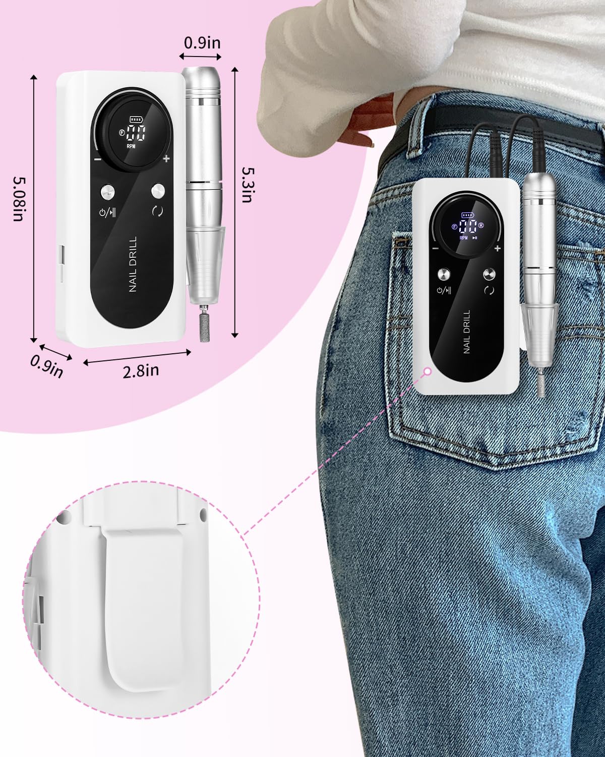 Ponceuse pour Ongles Professionnelle,45000 RPM Lime a Ongle Electrique Rechargeable,Machine Maucure Pédicure Portable,Ponceuse Ongle Avec LED Écran,pour Pédicure Manucure pour Salon/Maison