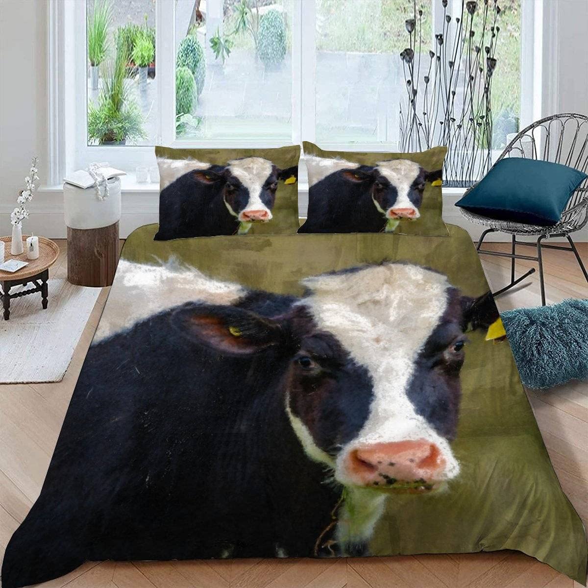 RFFLUX 3D Cows King size Bedding Sets 3 Pieces 220x230 Ultra Soft Microfiber Abstract Oil Painting Cow Duvet Cover with Zipper Closure Easy Care Quilt Cover with 2 Pillowcase for Adults Room Decor