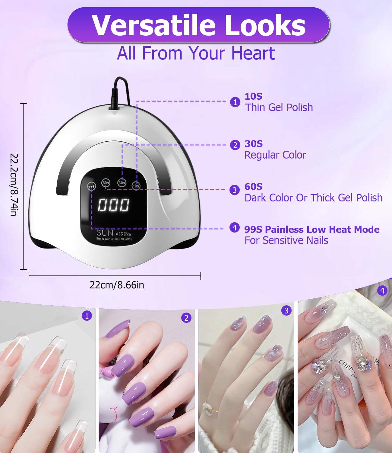 Lampada UV LED unghie 320W, fornetto unghie con 72 Perline LED, Sensore Automatico, 4 Timer, Display Digitale, lampada unghie per Manicure e Pedicure, fornetto unghie semipermanente Casa/Salone