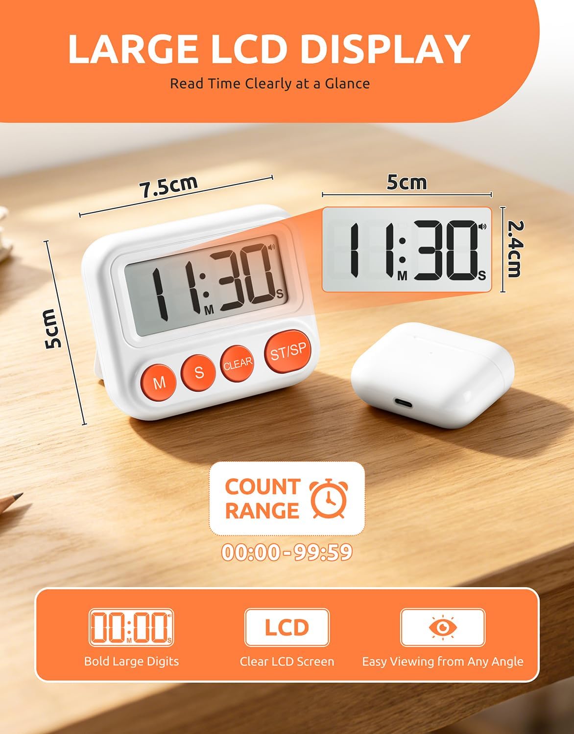 2 Pack Digital Timer for Classroom & Kitchen, Large LCD Countdown Timer