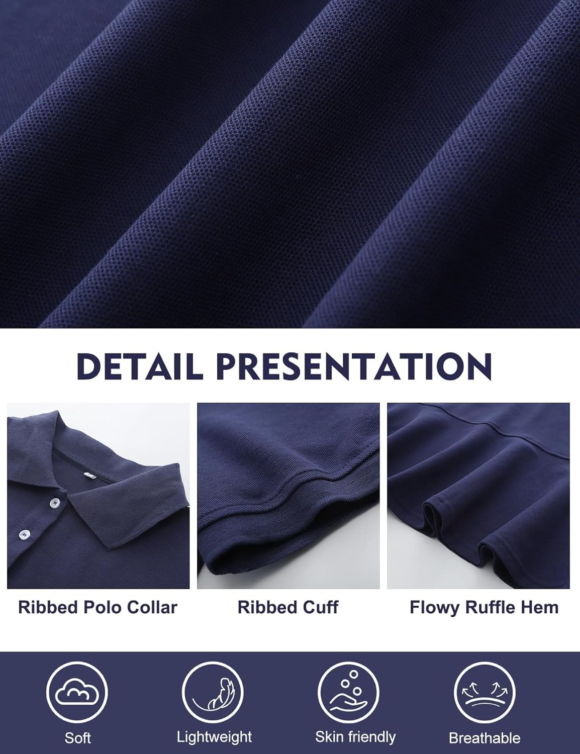 Kissonic Women's Polo Dress Short Sleeve V Neck Ruffle Hem Casual Summer Golf Tennis Mini Shirt Dresses