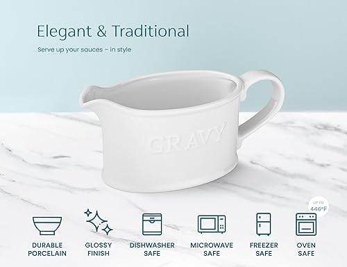 Miniatura 5 de Kook Bote de salsa de cerámica, dispensador de servir, jarra de porcelana para salsas, aderezos y crema, mango grande, apto para microondas y