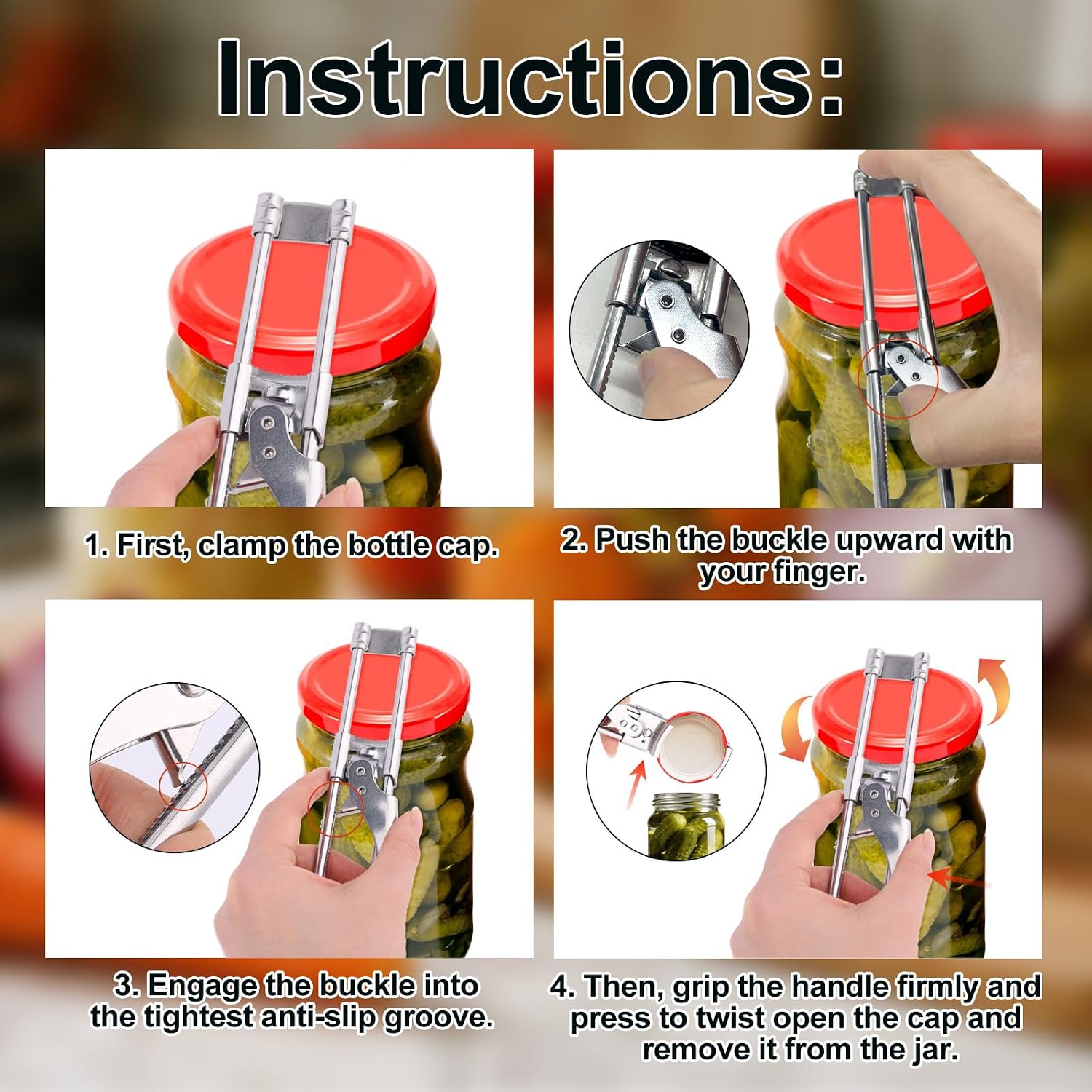 3pcs Adjustable Stainless Steel Jar Openers, Multifunctional Metal Manual Glass Can Bottle Tin Opener Jar Lid Gripper for Seniors & Weak Hands Kitchen Gadgets Accessories