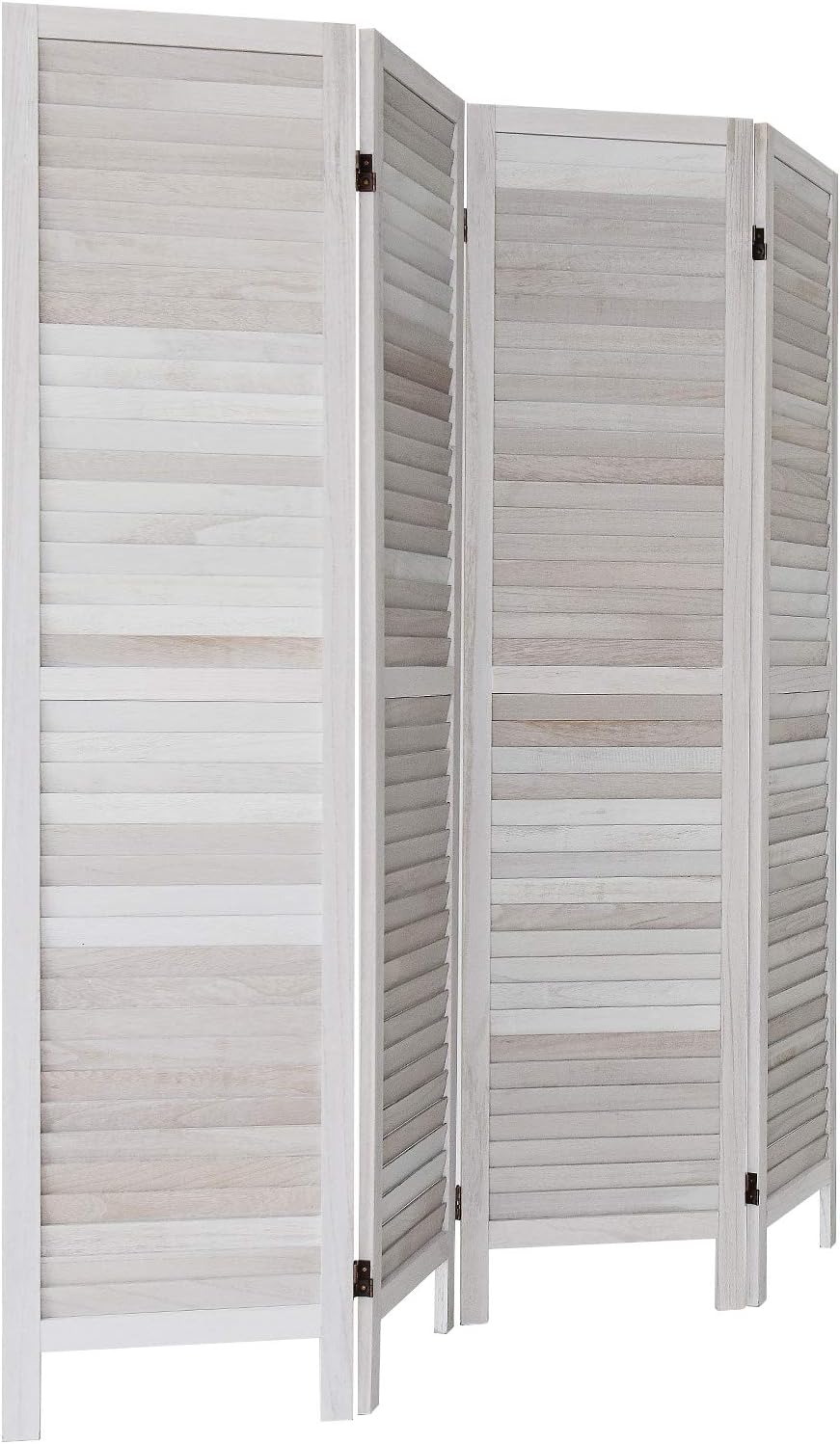 GLSLAND 4 Panel Wood Room Divider 5.6 Ft Tall 16" Wide Folding Partition Privacy Screen Panels Freestanding Partition Wall Dividers Screen Heavy Duty for Home Office Restaurant Bedroom, Greyish White