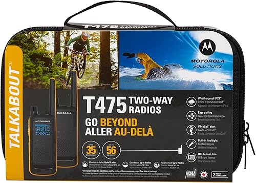 Miniatura 6 de Motorola Talkabout T475 Radio bidireccional Paquete de 4 Walkie Talkies NegroAmarillo 22 canales PTT Estuche de transporte