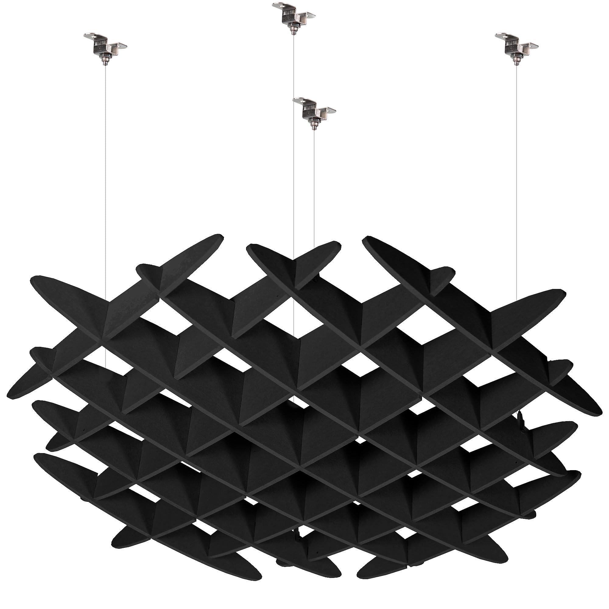 VIVO Acoustic Ceiling Waffle Panel, Hexagonal Hanging Sound Absorber, Modern Noise Reduction Chandelier, Black, PP-CW01B