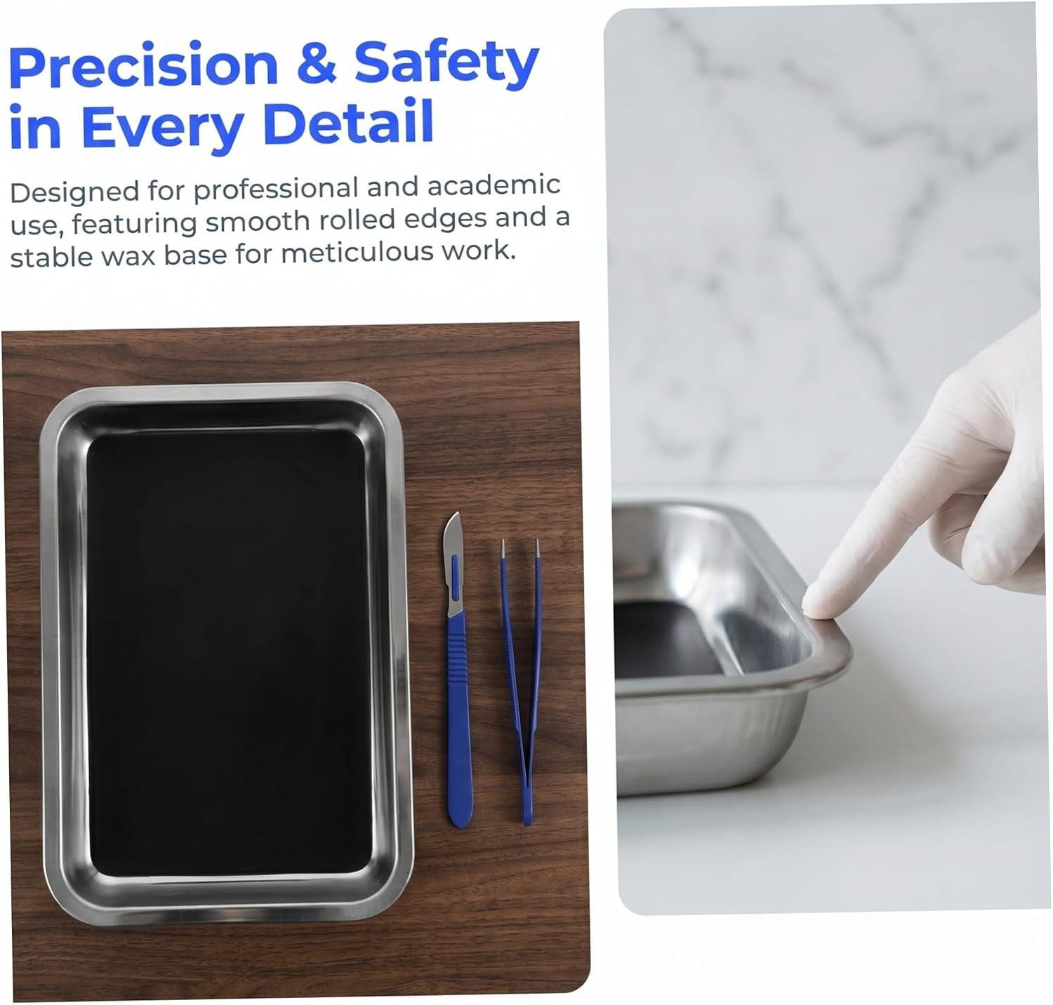 2pcs Stainless Steel Dissection Pan for Biology with Stable Specimen Placement and Thickened Rectangular Tray, for Experiments and Biology Lab Tasks