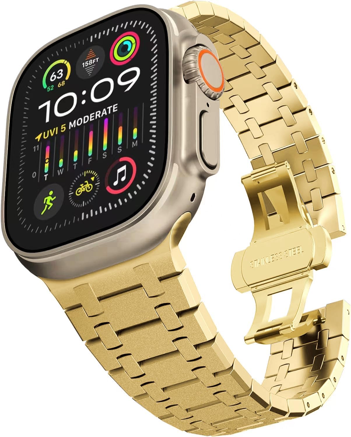 VeveXiao Stainless Steel Band Compatible with Apple Watch Ultra 2 Band 49mm 45mm 44mm 42mm Metal Link Bracelet with Butterfly Clasp for iWatch Series 9/8/7/SE2/6/5/4/3/2/1 Men Women Strap