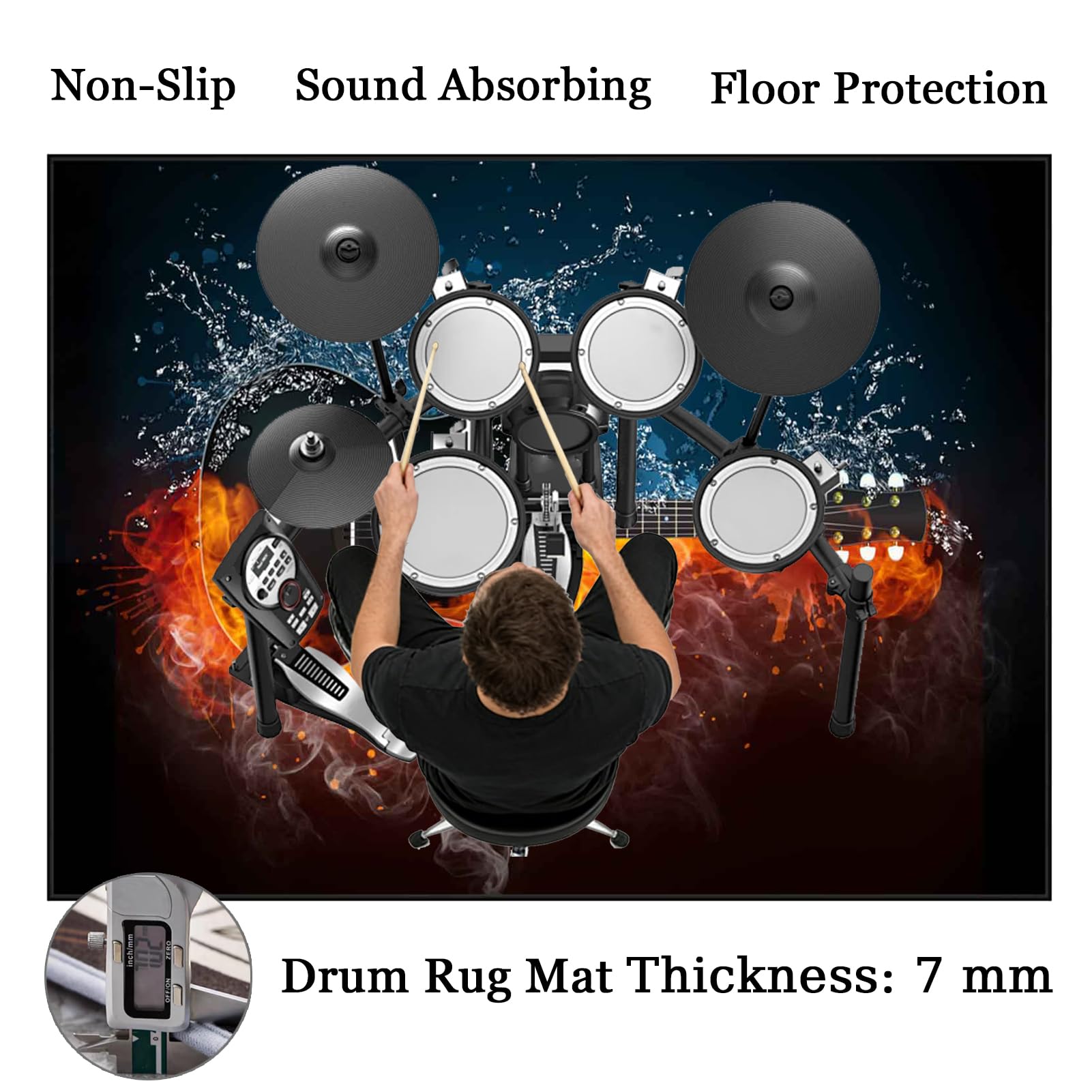 140 x 120 cm Dywan z baterią elektroniczną Dźwiękoszczelny Antypoślizgowy Dywan Pochłaniający Akustyczny Profesjonalna mata do instrumentów muzycznych do instrumentów muzycznych do gitary basowej