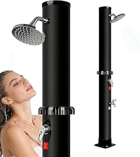Ducha Solar Exterior, Ducha Piscina para Jardín con Cabezal de Ducha y Grifo Regulación de Temperatura y Presión para Jardín, Camping y Piscina (35L)