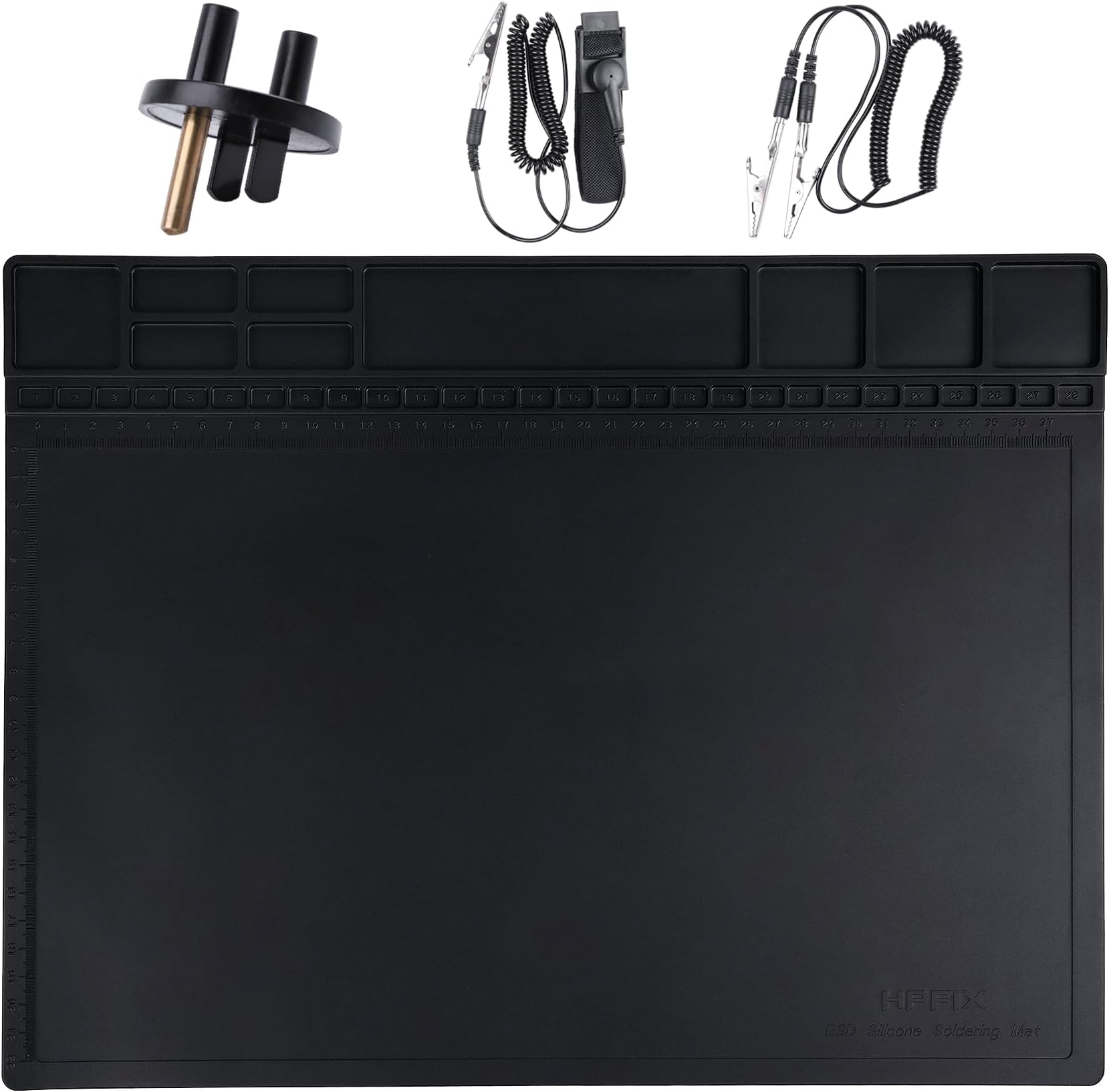 Anti Static Mat ESD Safe for iPad, iMac, Laptop,Computer, Cellphone Repair, Soldering Mat Heat Resistant with ESD Wristband, Grounding Wire 15.9” x 12” Black