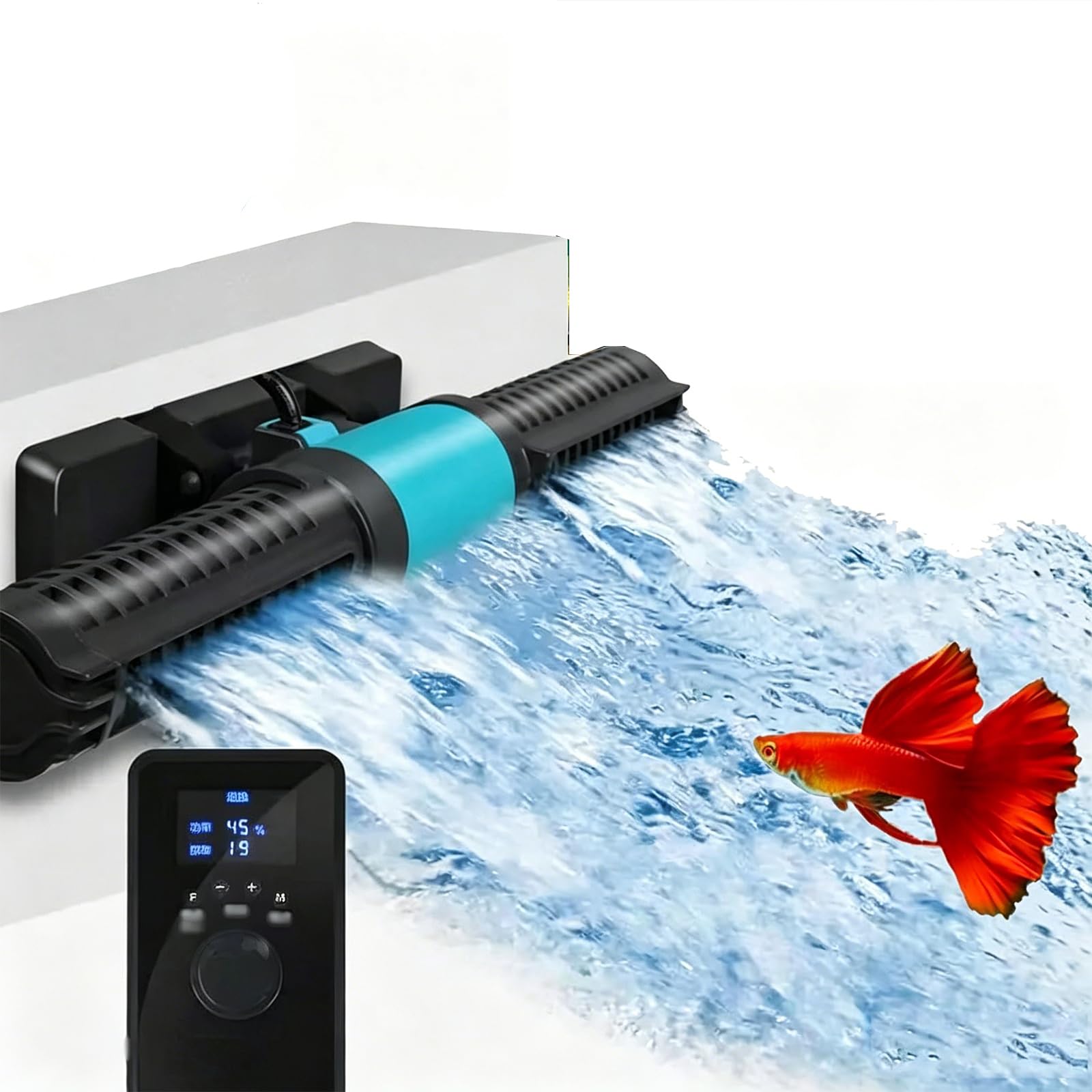 Generador de Olas para acuarios de 15 W, Bomba de circulación magnética de 24 V CC para acuarios, 4 Niveles de Ajuste, 5 Modos de generación de Olas, Controlador con Pantalla LED
