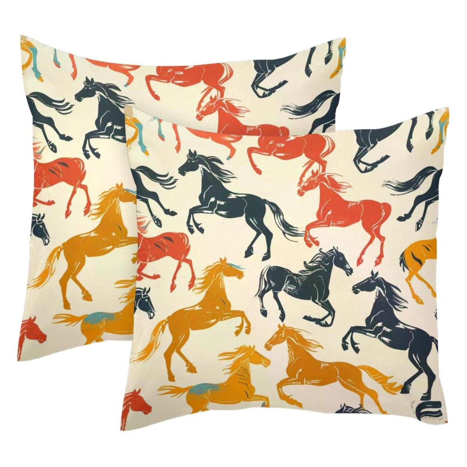 Housses de coussin 50 x 50 cm velours lot de 2 motif équestre multicolore