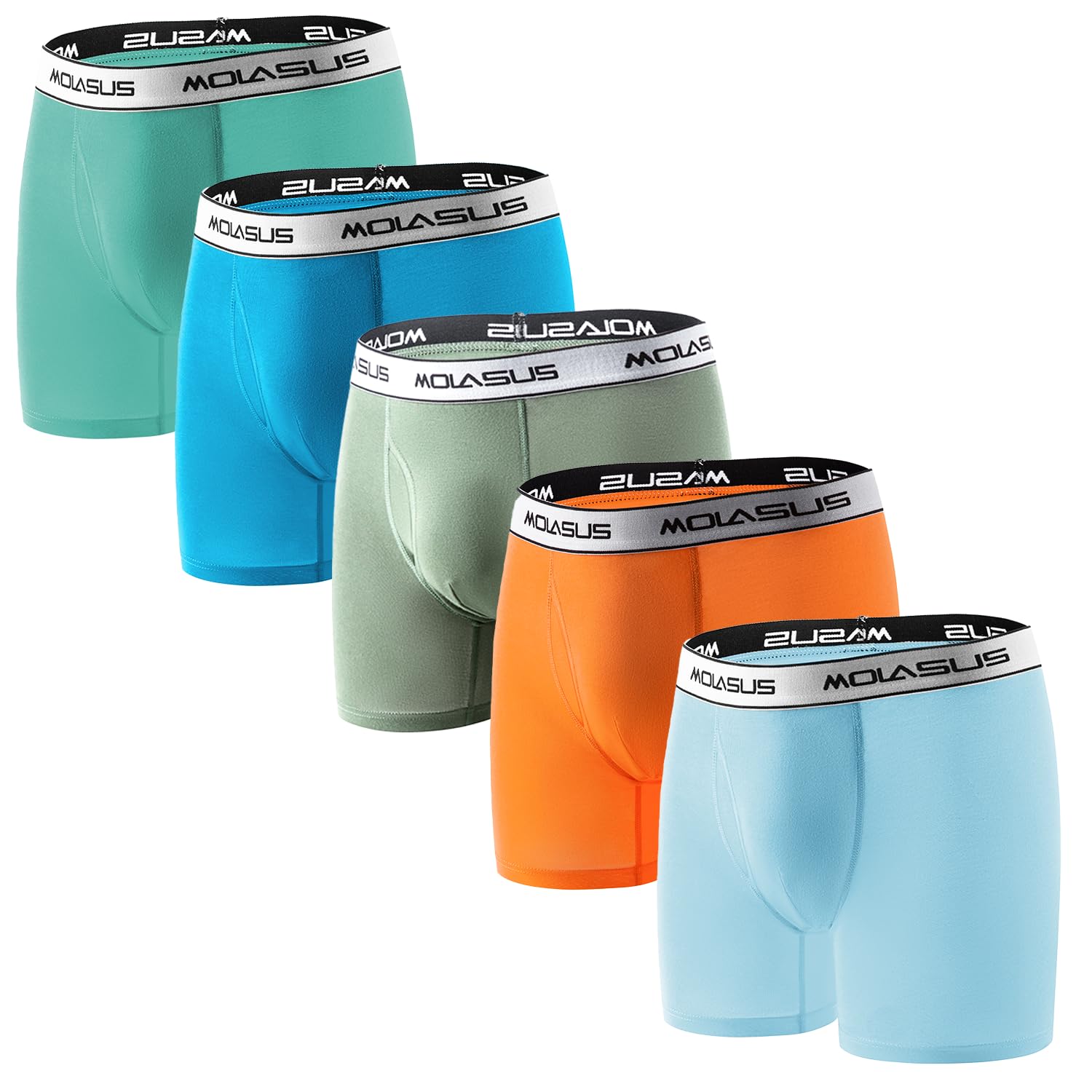 Molasus Boys Underwear Cotton Boxer Briefs With Fly for 6-20 Years Old Teen 5 Pack