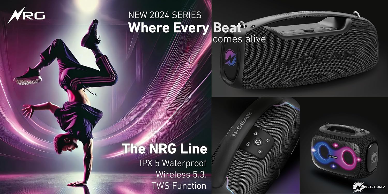 NRG500 Altoparlante Party 119mm 5 Pollici con 50W+15W×2+10W×2 Bluetooth 5.0 supporto TWS U-Disk TF AUX autonomia 6–8h batteria integrata microfono wireless e connettore audio standard 3.5mm stereo