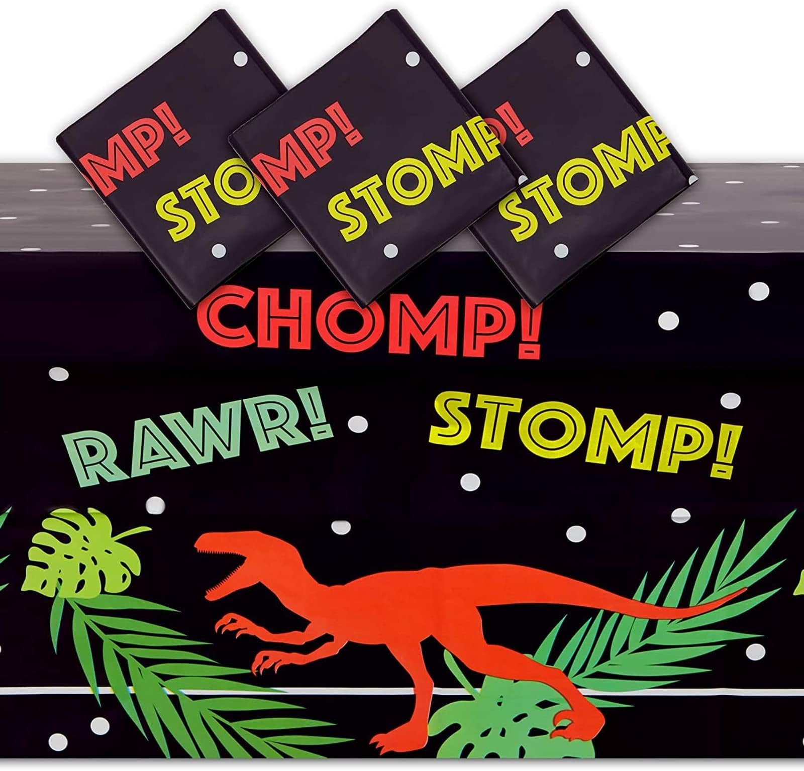 Dinosaur Party Tablecloths 3-Pack - 54x108 Inch Dino Themed Table Covers For Birthday Decor