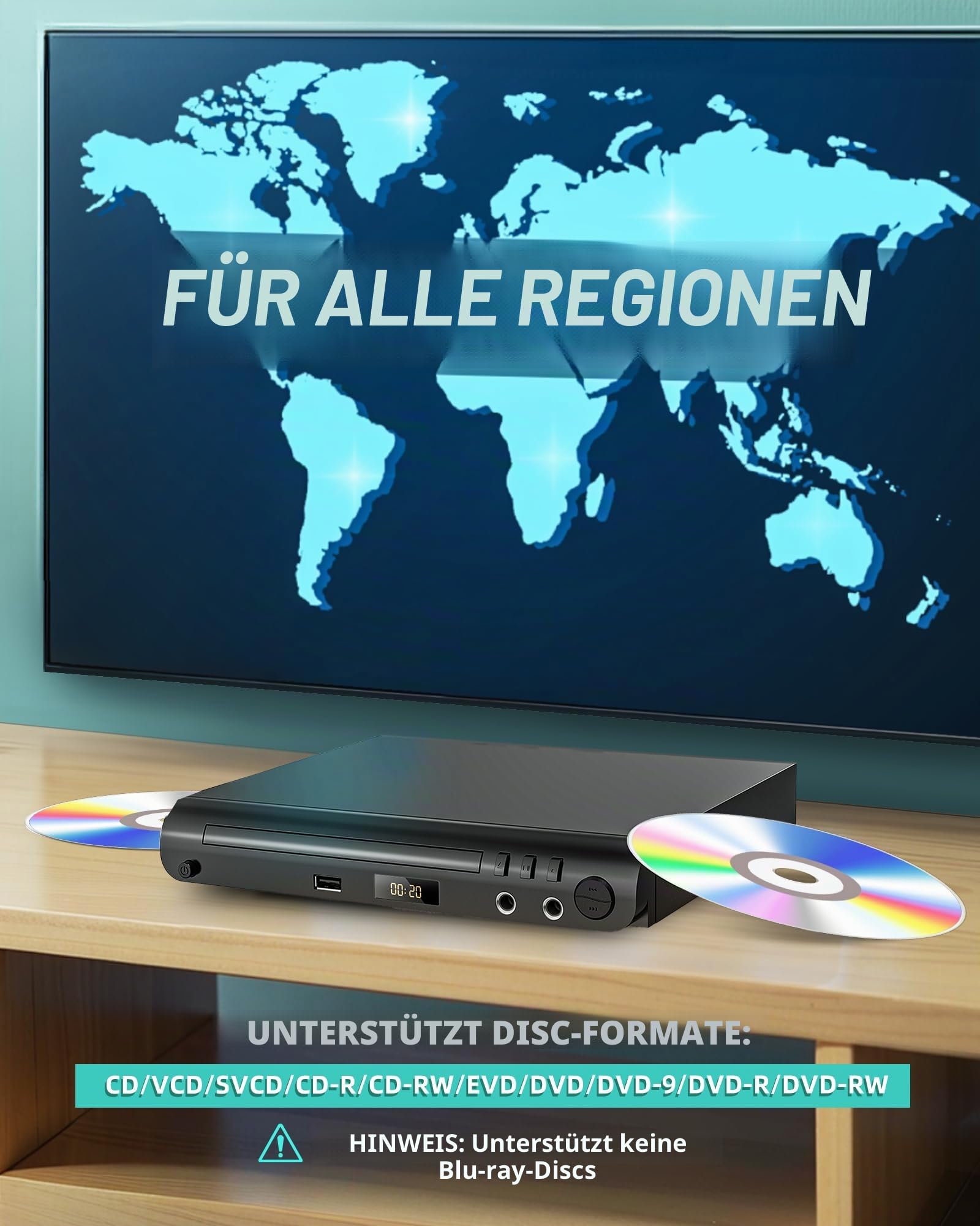 HDMI DVD Player für TV, Alle Region Free DVD Player mit Karaoke Ports und USB Eingang, PAL/NTSC Kompatibilität, Home CD Player mit HDMI und RCA/AV Kabeln
