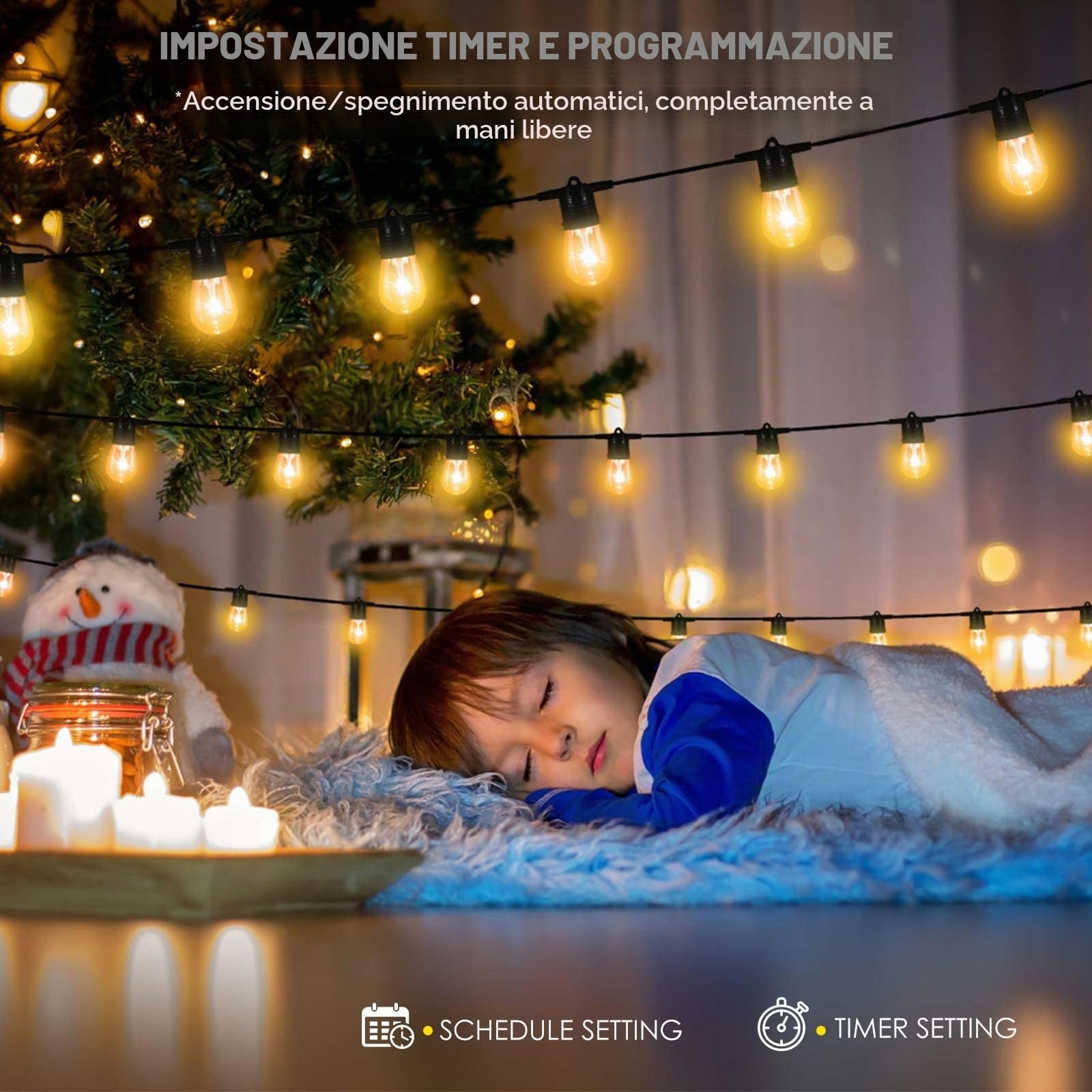 Catena Luminosa Esterno, 30M Smart RGB Lampadine Luci Stringa Controllo Remoto/APP con Alexa, IP65 Impermeabile, Sincronizzazione della Musica per Giardino Natale Matrimonio