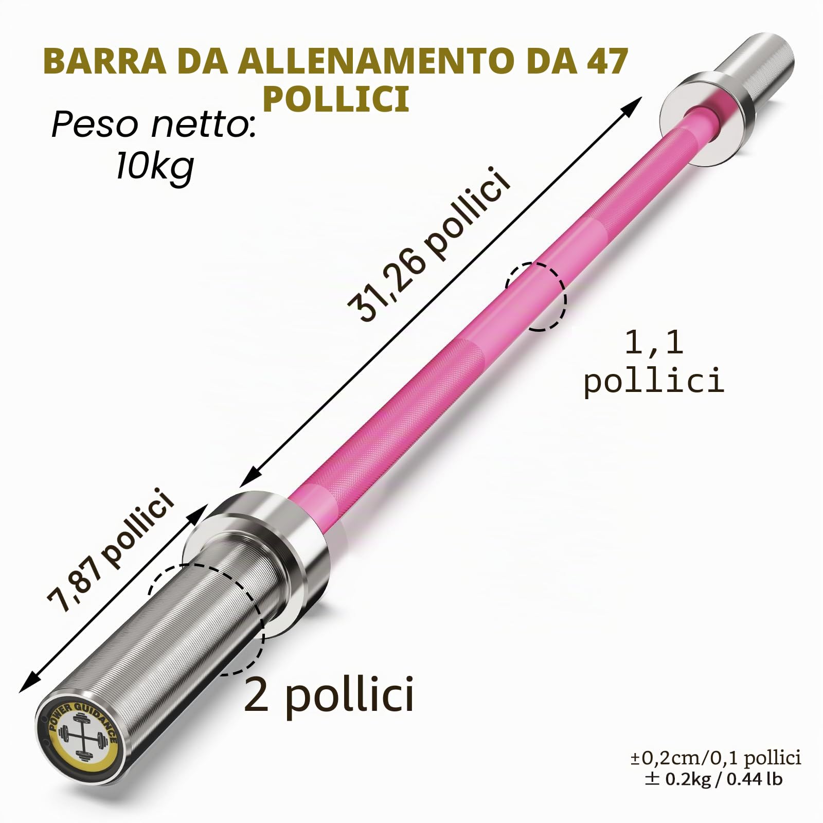 POWER GUIDANCE Bilanciere olimpico, bilanciere per sollevamento, anche, squat, aste universali cromate da 10 kg, 1,2 m