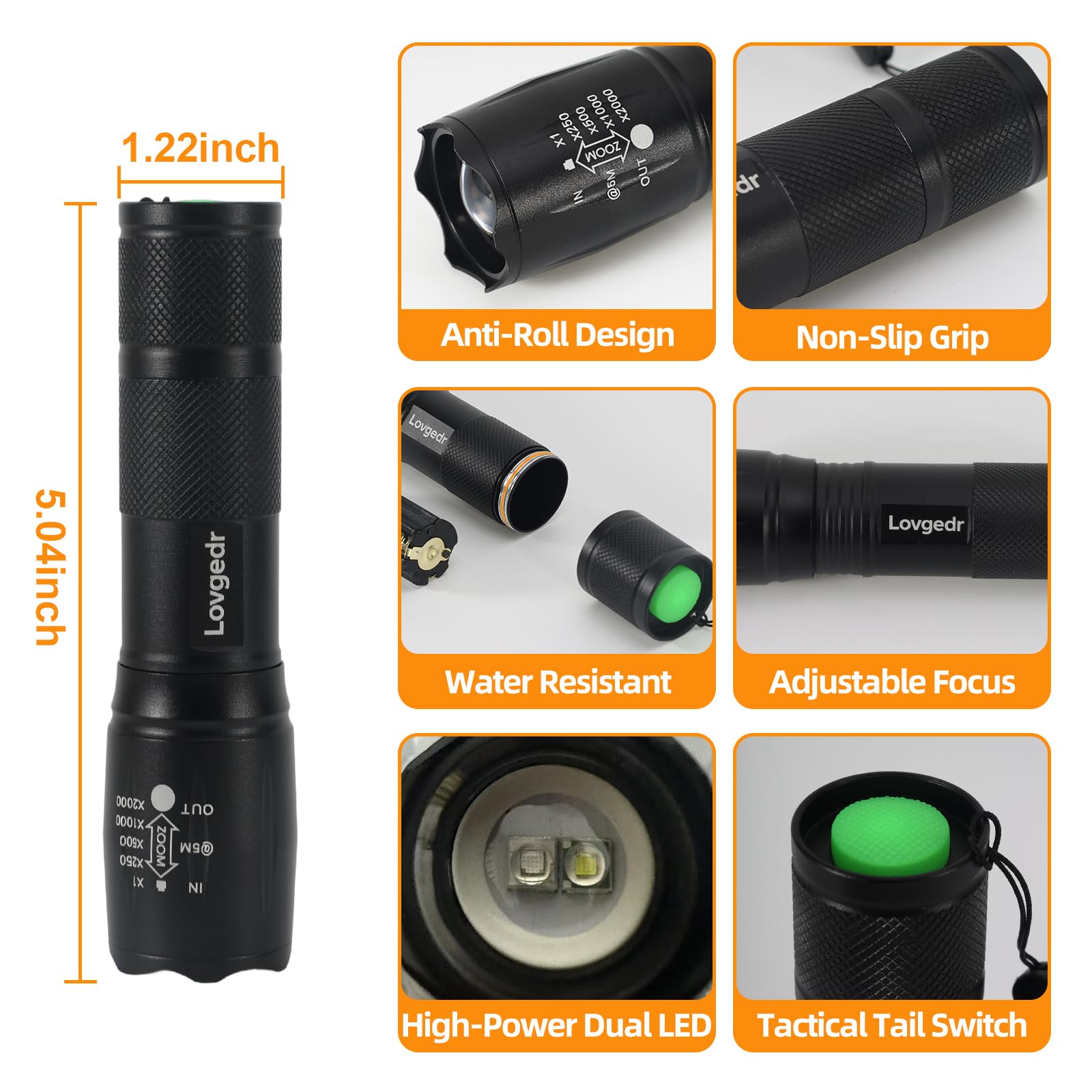 Paquete de 6 linternas LED 2 en 1 con doble luz, luz blanca y luz negra UV, linterna LED de alto lúmenes, linterna portátil de detección de orina de mascotas, detección de curado de resina
