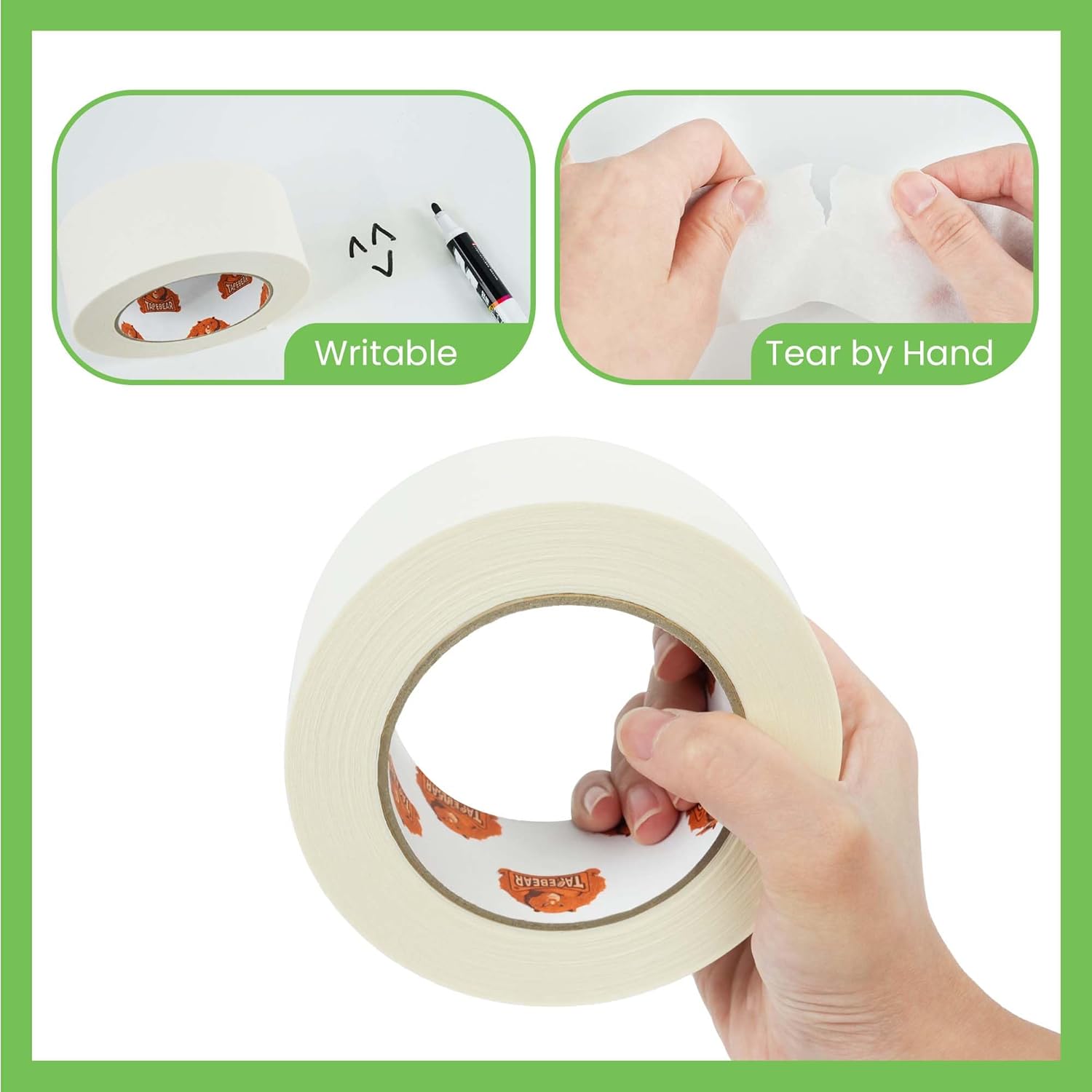 TAPEBEAR Eco-Friendly Kraft Paper Tape 2Inch x 55Yard, White Paper Packing Tape, Biodegradable Recyclable Packaging Tape Self Adhesive Box Tape for Shipping, Sealing, Moving, 6Rolls