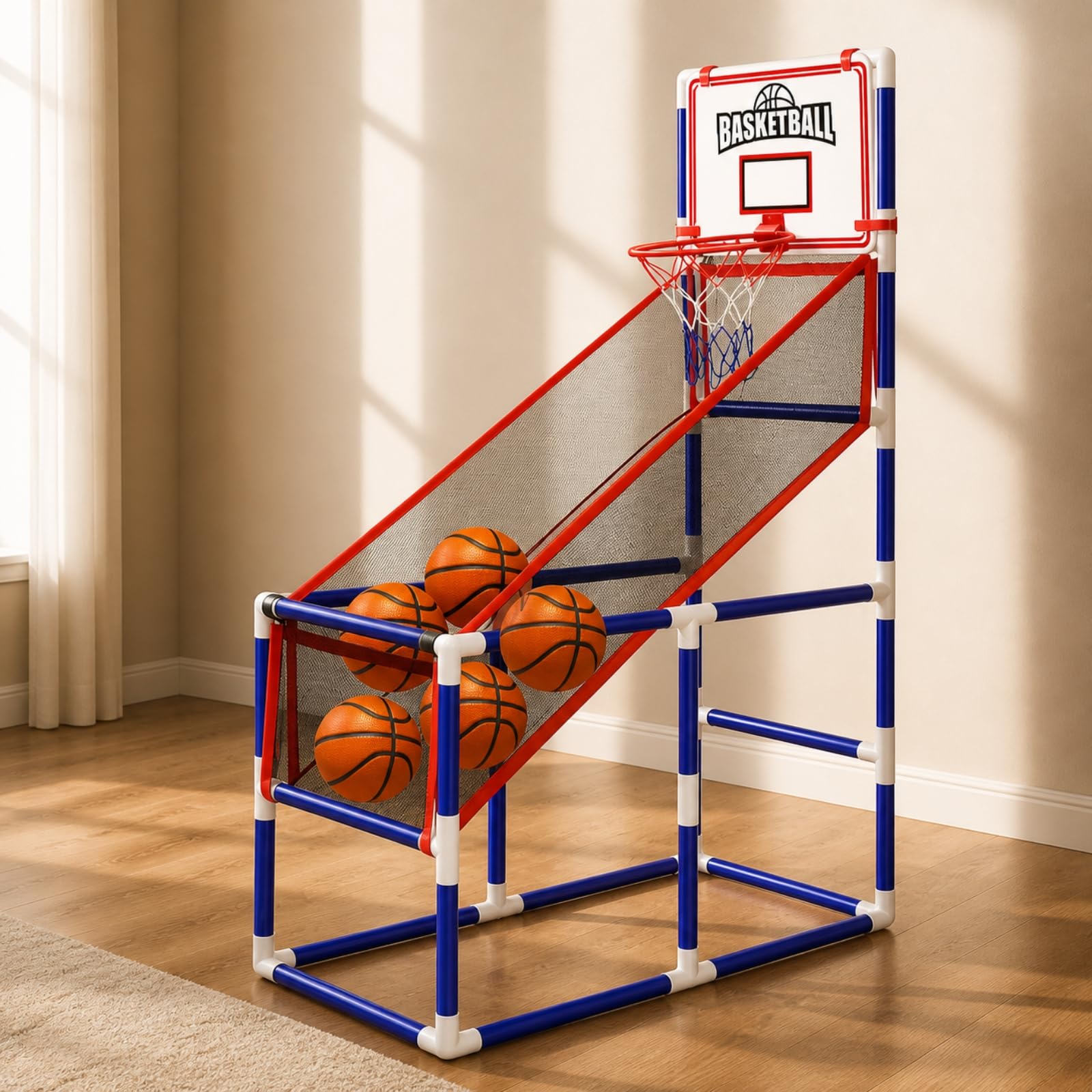 Set Baloncesto con Bomba Inflado | Compacto, Baloncesto con Soporte Inpendiente, Colores Vibrantes, para Patio