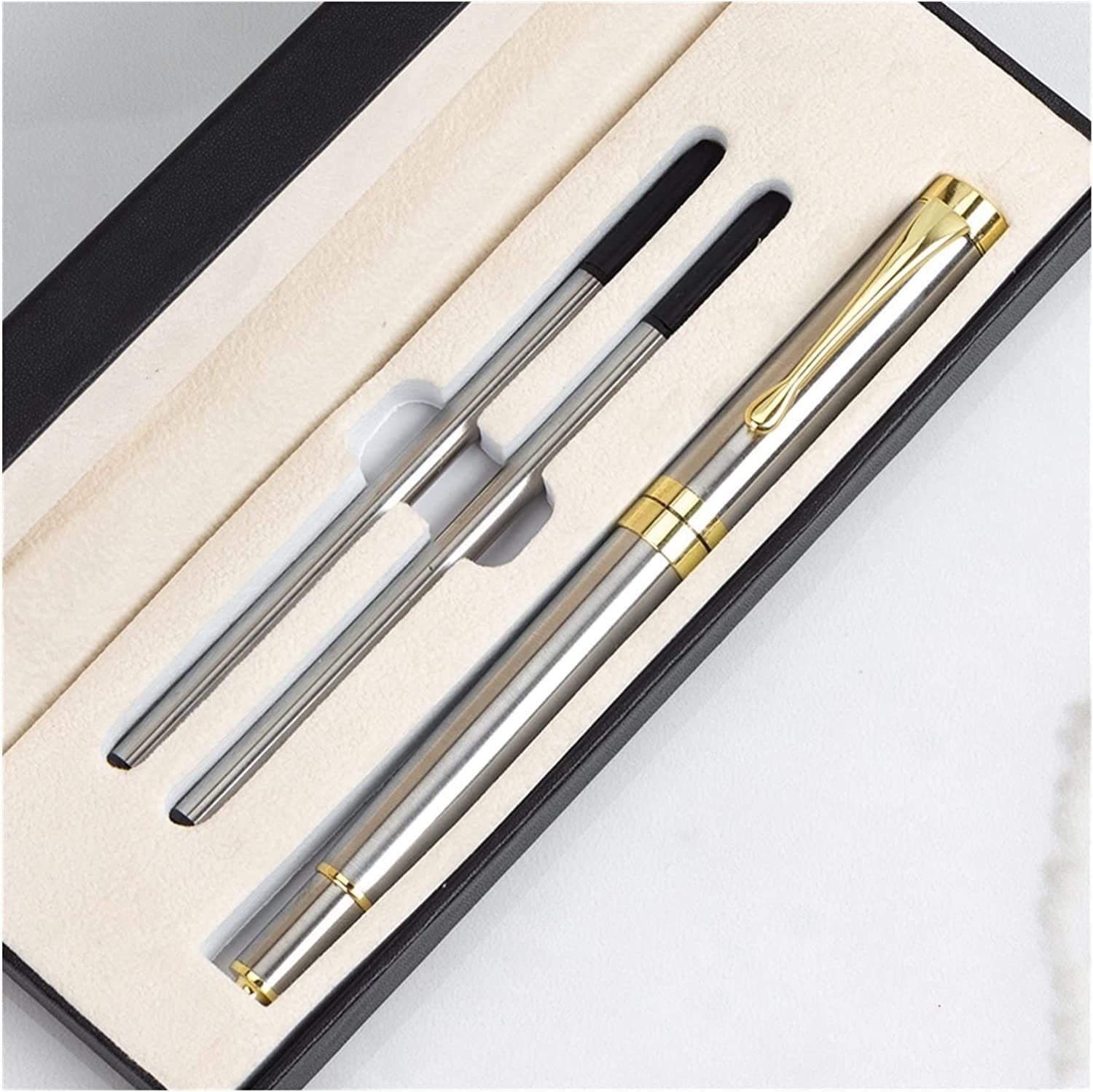 Füllfederhalter, Geschenkbox Verpackung Metall Kugelschreiber Schule Business Office Unterschrift Tintenroller Schreiben Student Schreibwaren (Color : Argento) (Color : Argento)